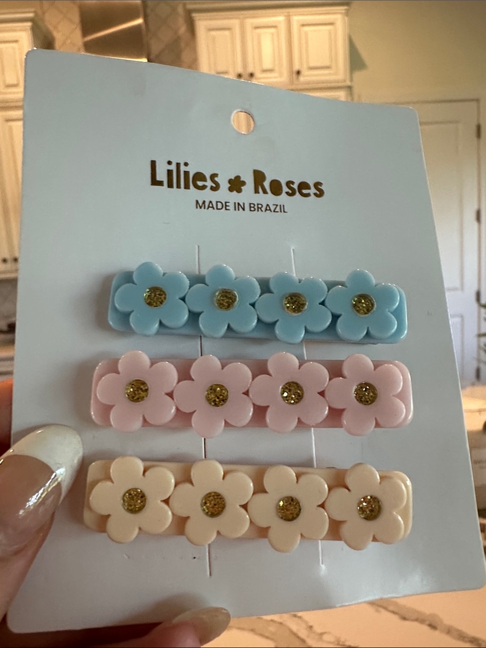 Kids Floral Hair Clip Set — Blue, Pink & Cream